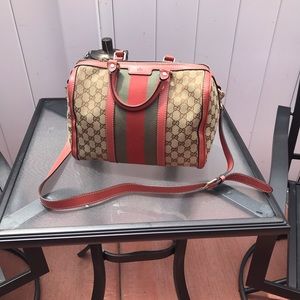 Authentic Gucci Boston Web Gg canvas pink tote.